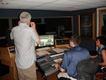 (left to right) Don Hunerberg, Ron Artinian, and Ilona Kudina listen to the mix so far.